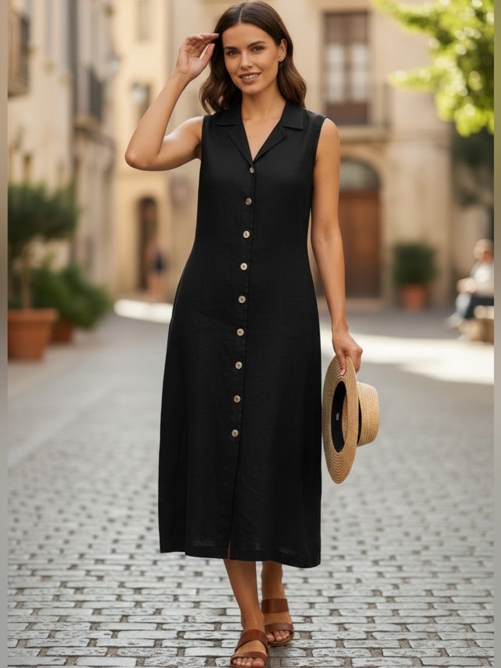 90s Vintage Black Maxi Linen Blend Dress by Jessica